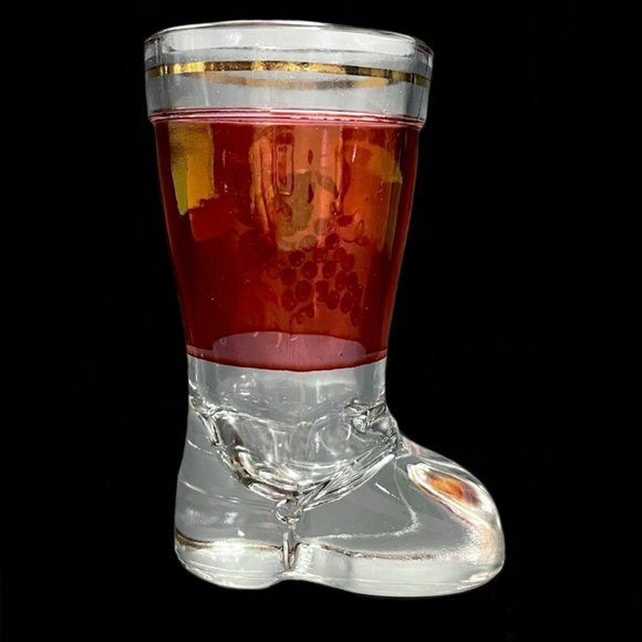 Vintage 1950s Lubiana Kristrall Italy Cranberry Flash Boot Shaped Shot Glasses - Picture 6 of 10